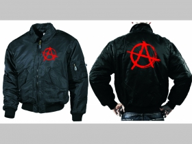 Anarchy áčko v krúžku čierna zimná letecká bunda BOMBER Winter Jacket s límcom, typ CWU z pevného materiálu s masívnym zipsom na zapínanie 100%nylón, čiastočne 